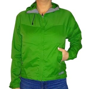 REI Size Small Zip-Up Rain Jacket Green Hooded Long Sleeve